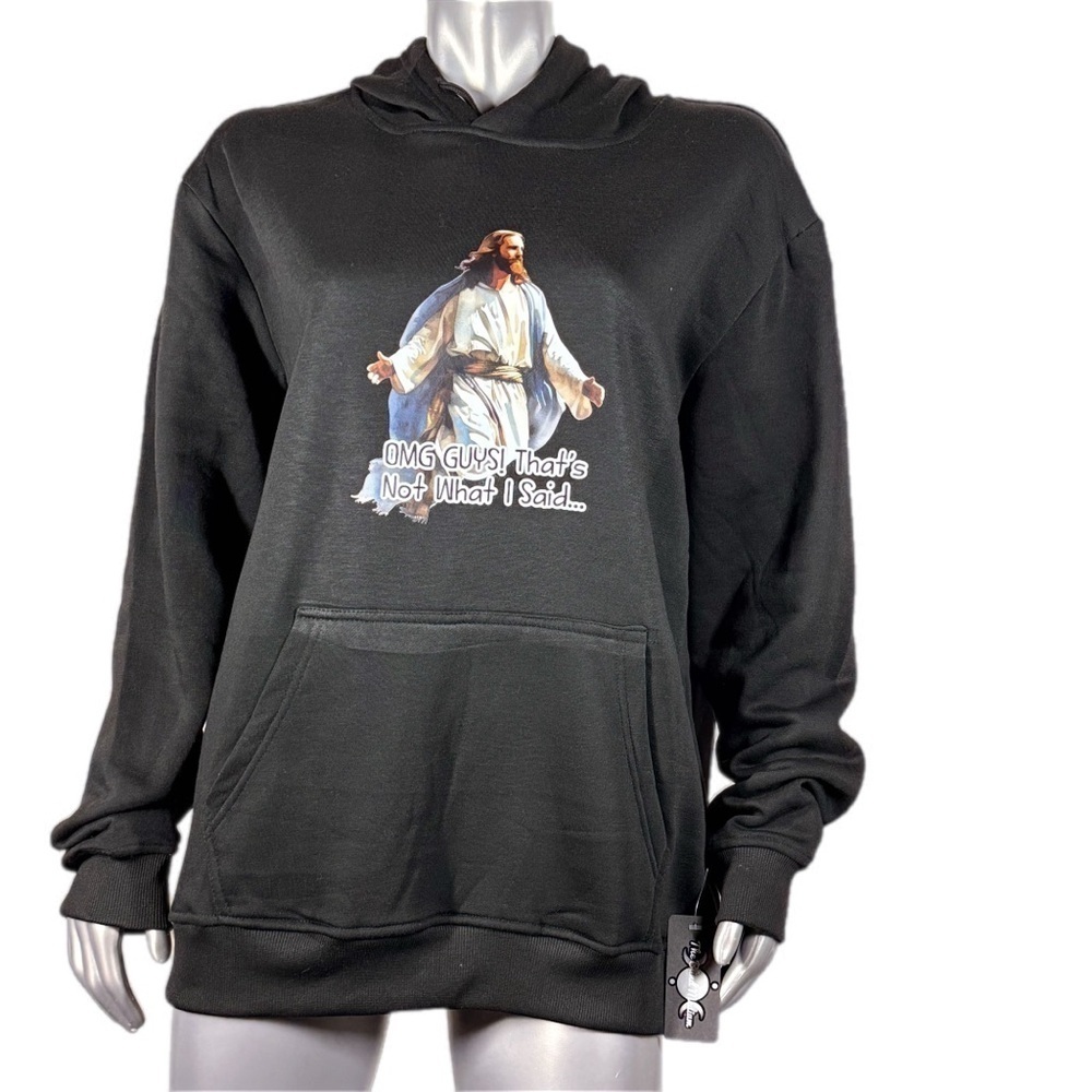 The Blind Medium | Black Oversized Hoodie Pullover with Funny Jesus Meme graphic - Picture 2 of 16
